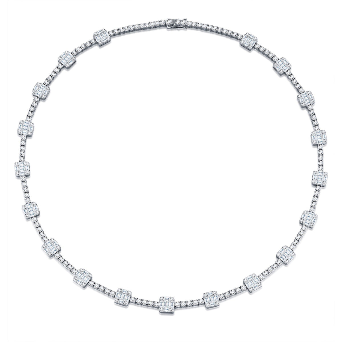 Bezelona Moissanite Tennis Necklace in Sterling Silver