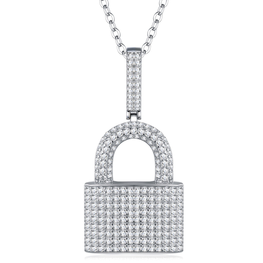 Lucchetto Moissanite Padlock Necklace in Sterling Silver