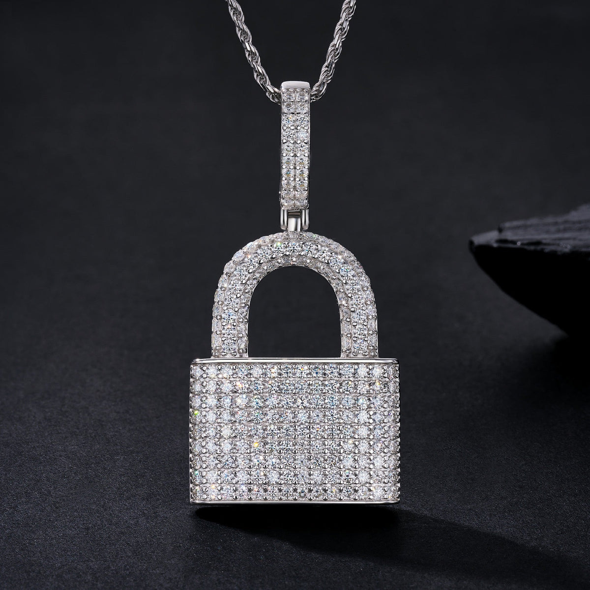 Lucchetto Moissanite Padlock Necklace in Sterling Silver