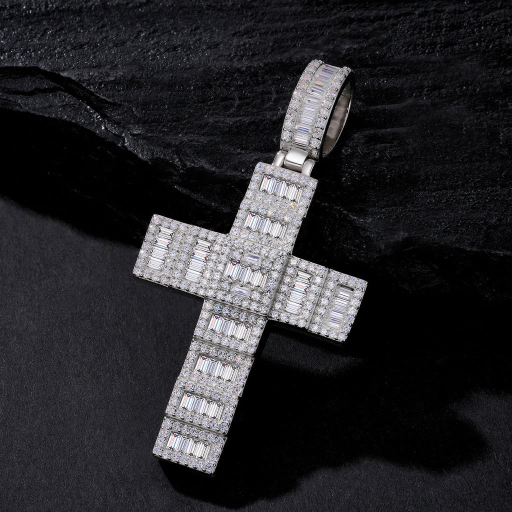 Basalto Moissanite Cross Necklace in Sterling Silver
