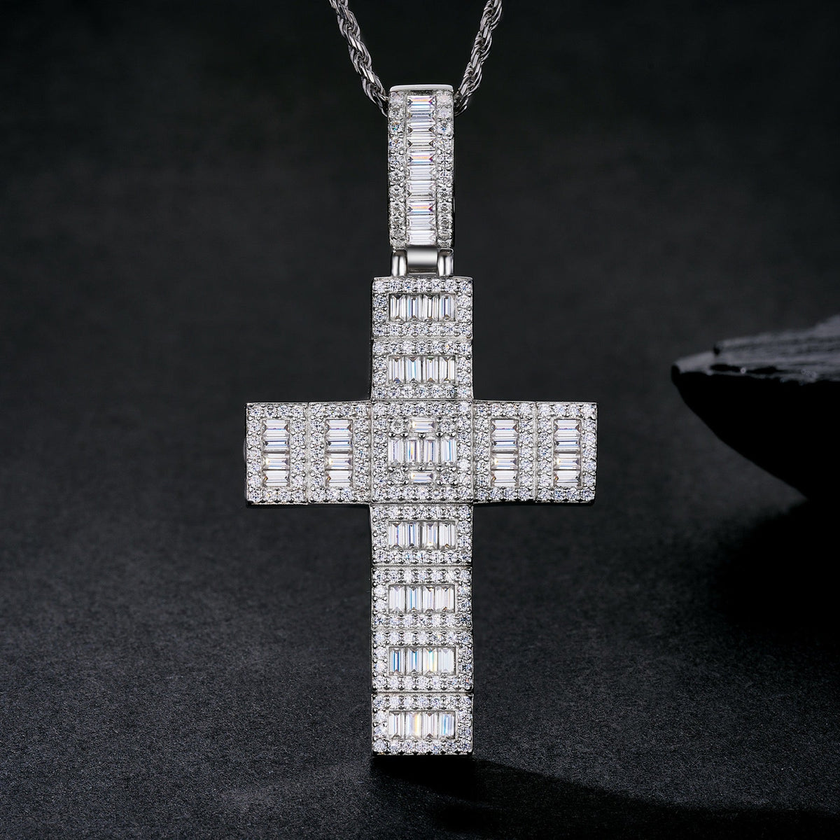Basalto Moissanite Cross Necklace in Sterling Silver
