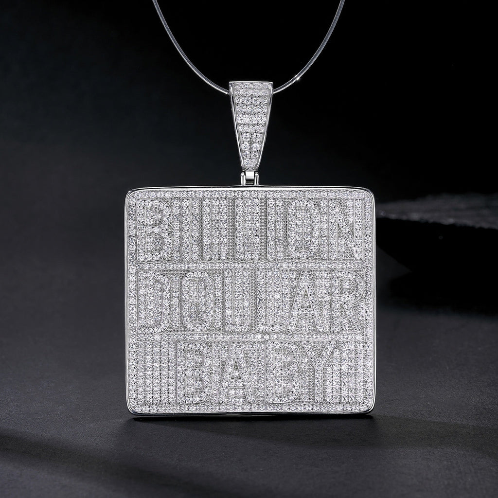 Billion Moissanite Nameplate Necklace in Sterling Silver