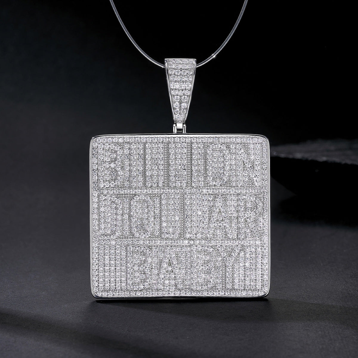 Billion Moissanite Nameplate Necklace in Sterling Silver