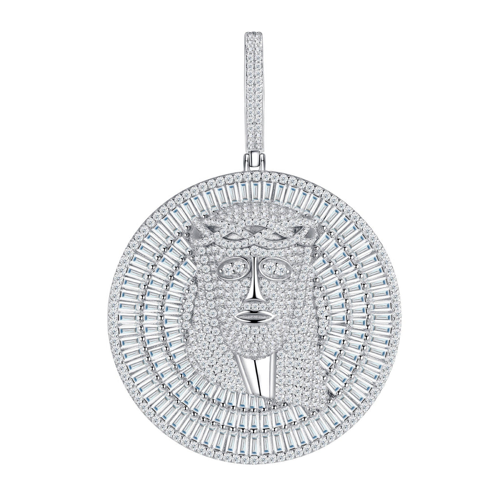 Leone Moissanite Lion Medallion Necklace in Sterling Silver