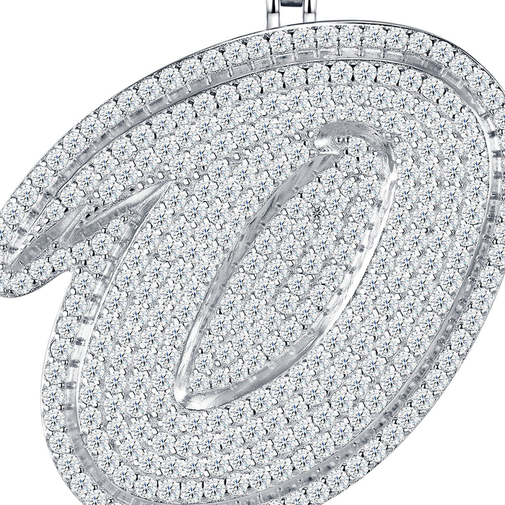 Initial O Moissanite Iced Cursive Letter Pendant Necklace in Sterling Silver