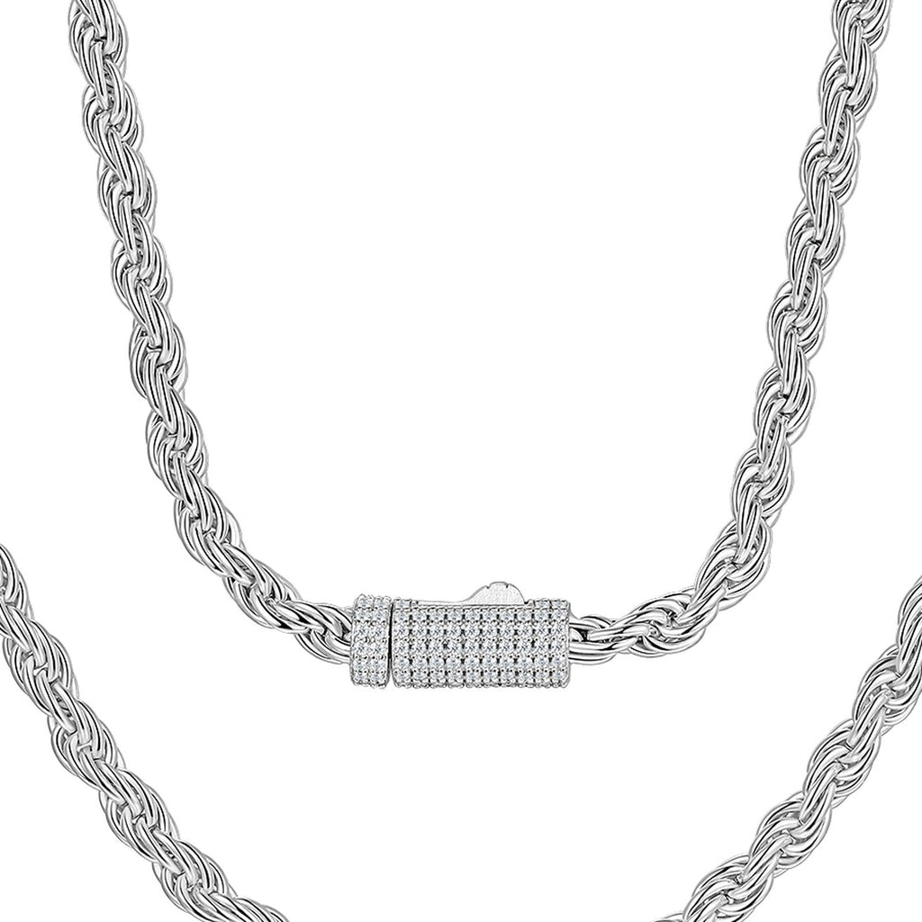 Perlona Rope Chain Necklace with Moissanite Clasp in Sterling Silver