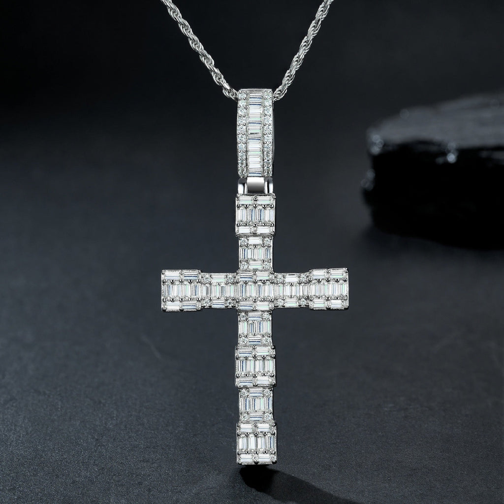 Colonnato Moissanite Cross Necklace in Sterling Silver