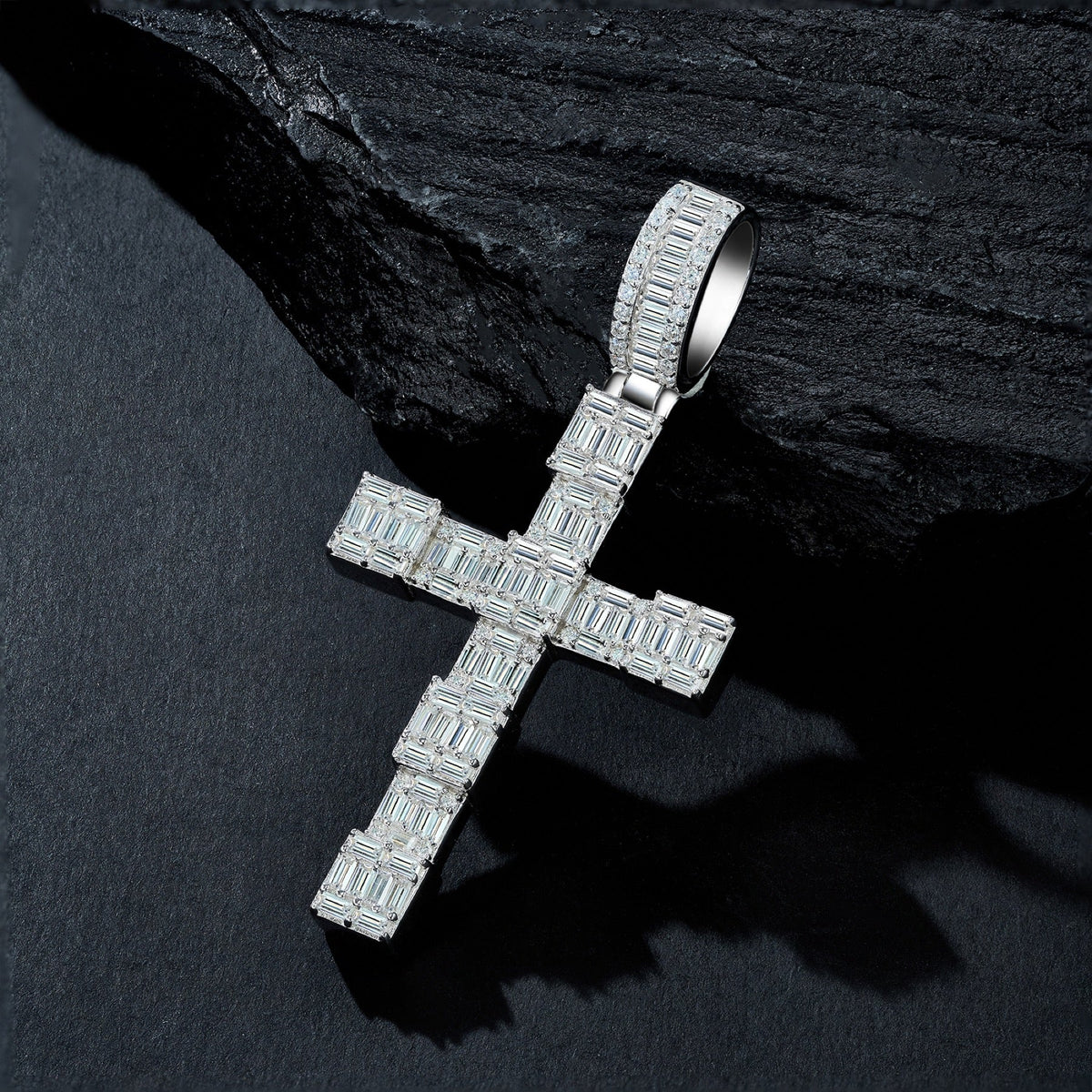 Colonnato Moissanite Cross Necklace in Sterling Silver
