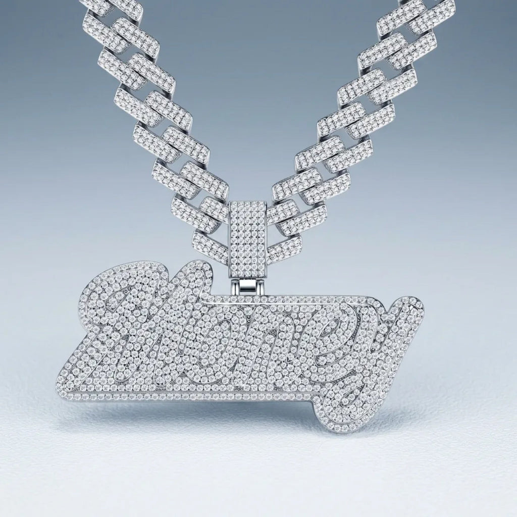 Shorty Moissanite Nameplate Necklace in Sterling Silver