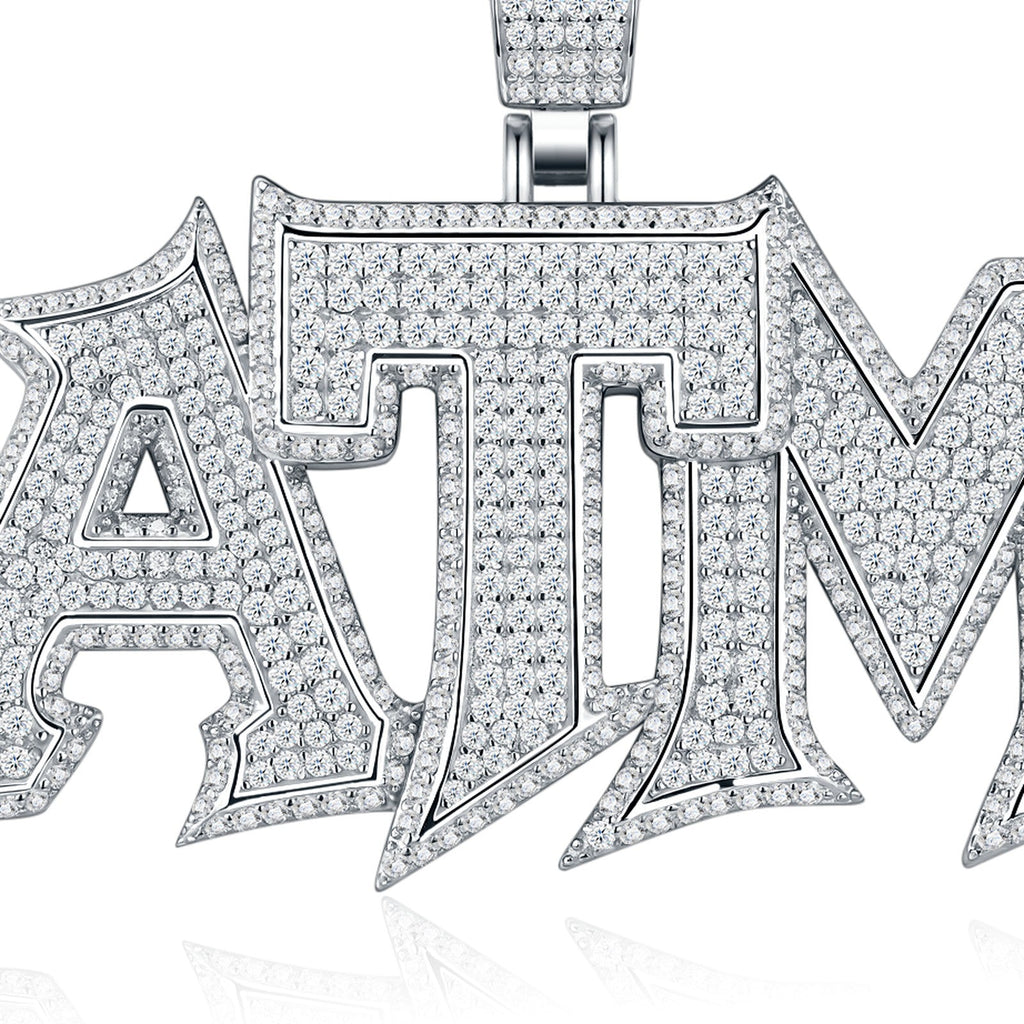 ATM Moissanite Nameplate Necklace in Sterling Silver