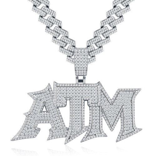 ATM Moissanite Nameplate Necklace in Sterling Silver