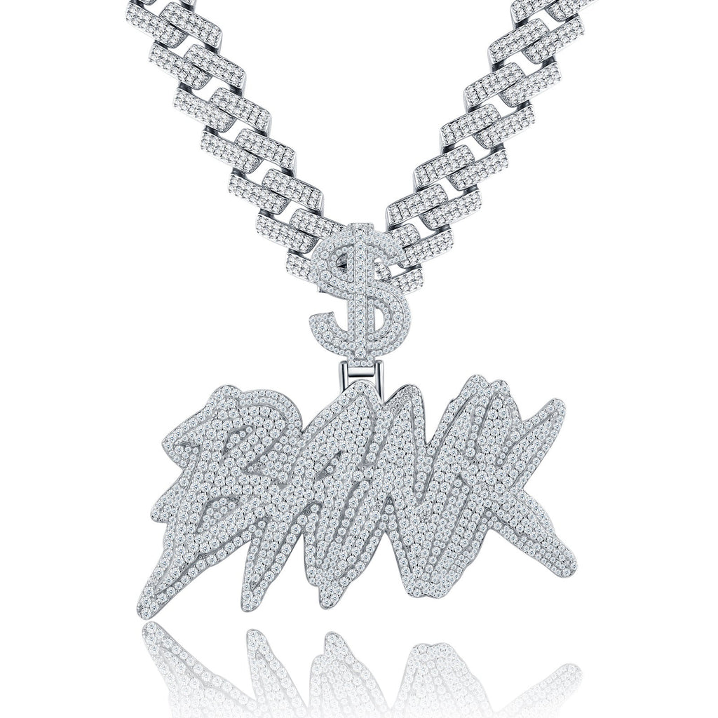 Bank Moissanite Nameplate Necklace in Sterling Silver