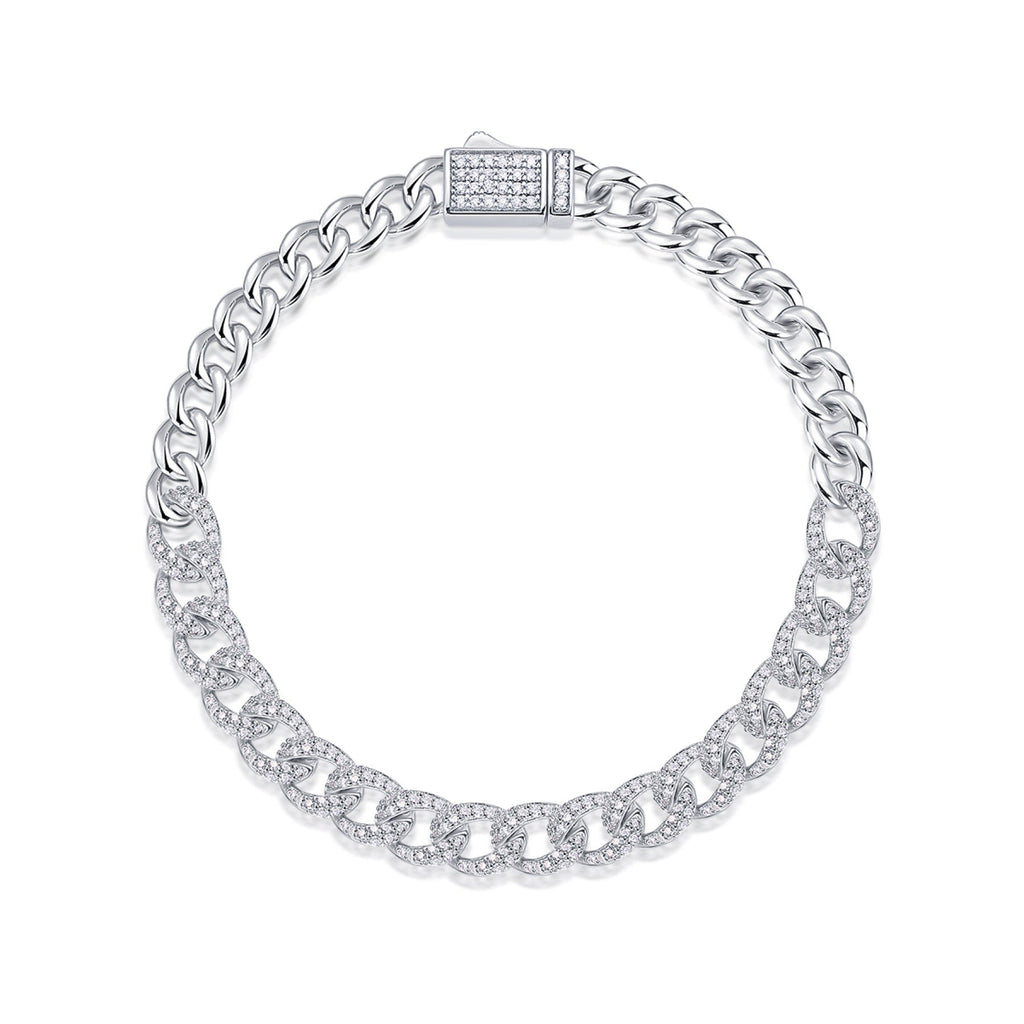 Sommo Moissanite Cuban Link Bracelet in Sterling Silver