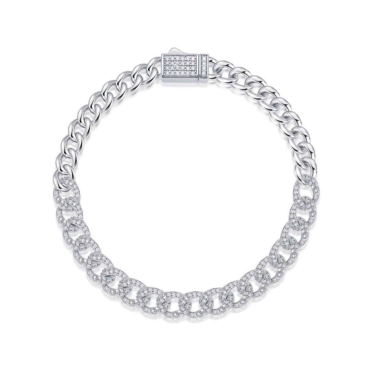 Sommo Moissanite Cuban Link Bracelet in Sterling Silver