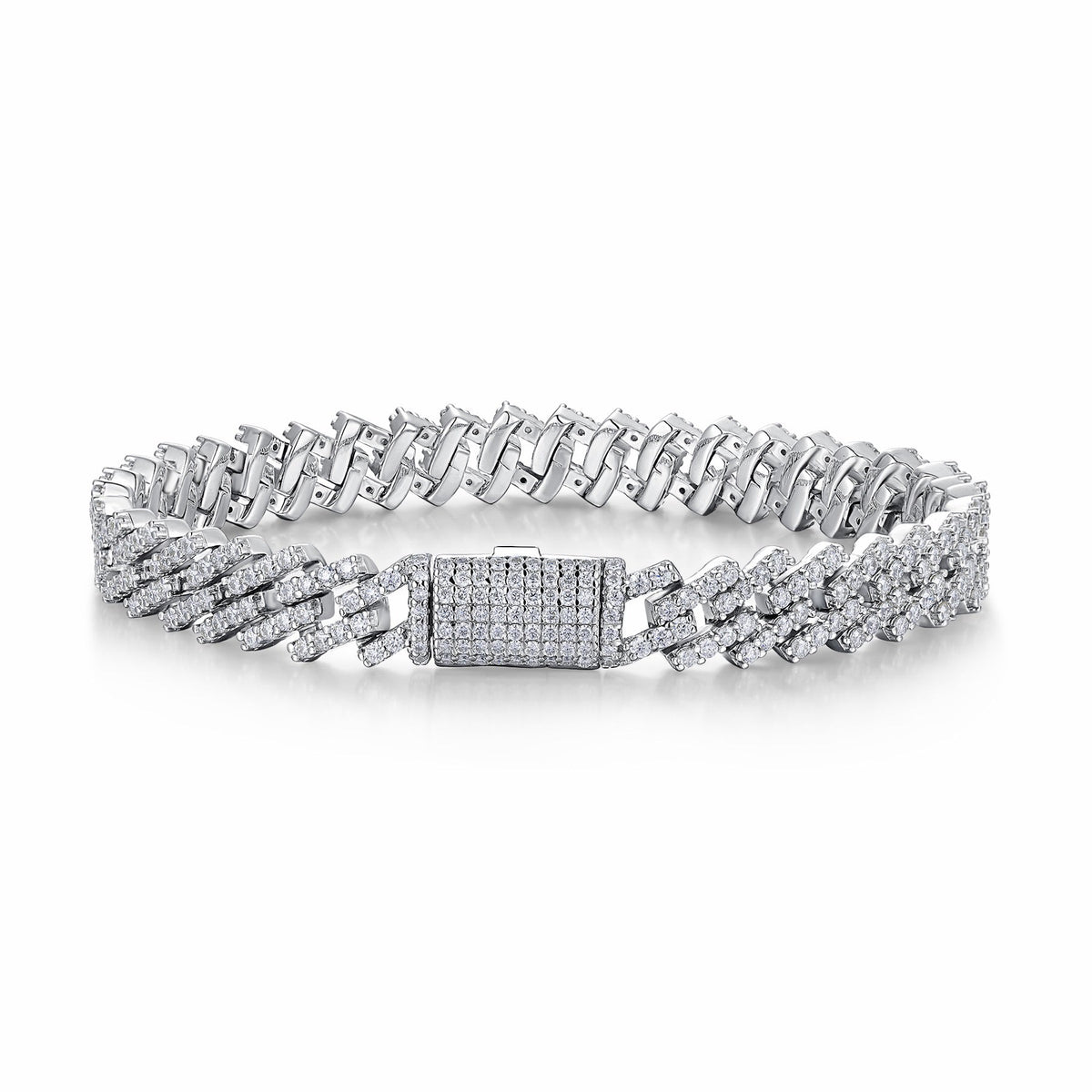 Vortice Moissanite Cuban Link Bracelet in Sterling Silver