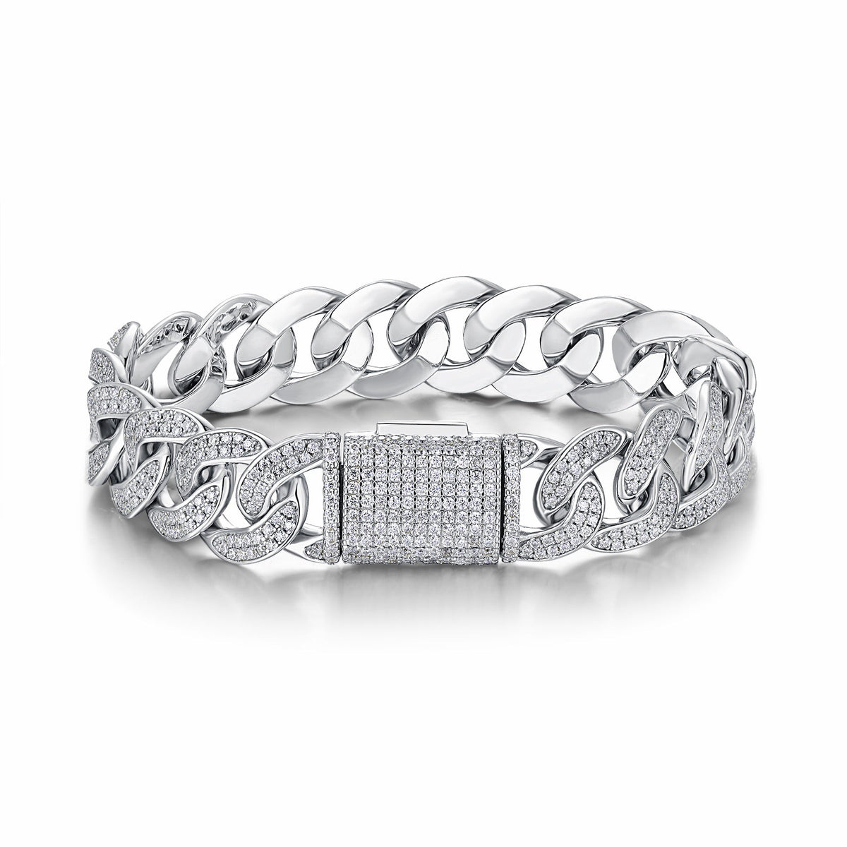 Ferro Moissanite Cuban Link Bracelet in Sterling Silver