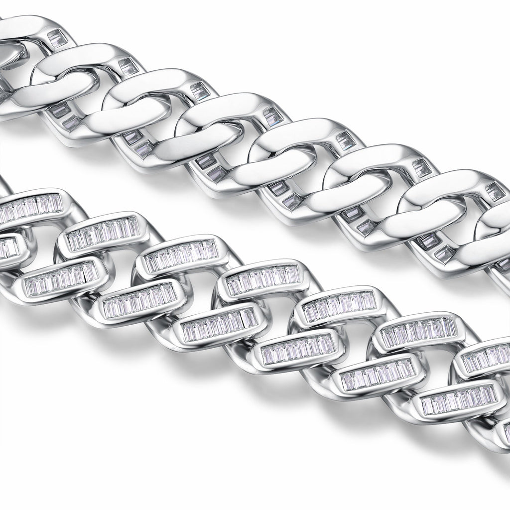 Monogramma Moissanite Cuban Link Bracelet in Sterling Silver