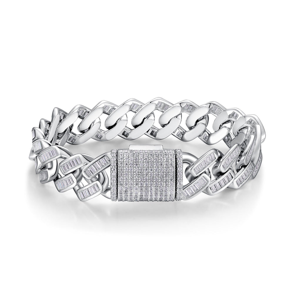 Monogramma Moissanite Cuban Link Bracelet in Sterling Silver