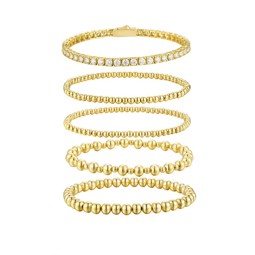 Aurea Moissanite Beaded Bangle Bracelet in Gold-Tone Sterling Silver