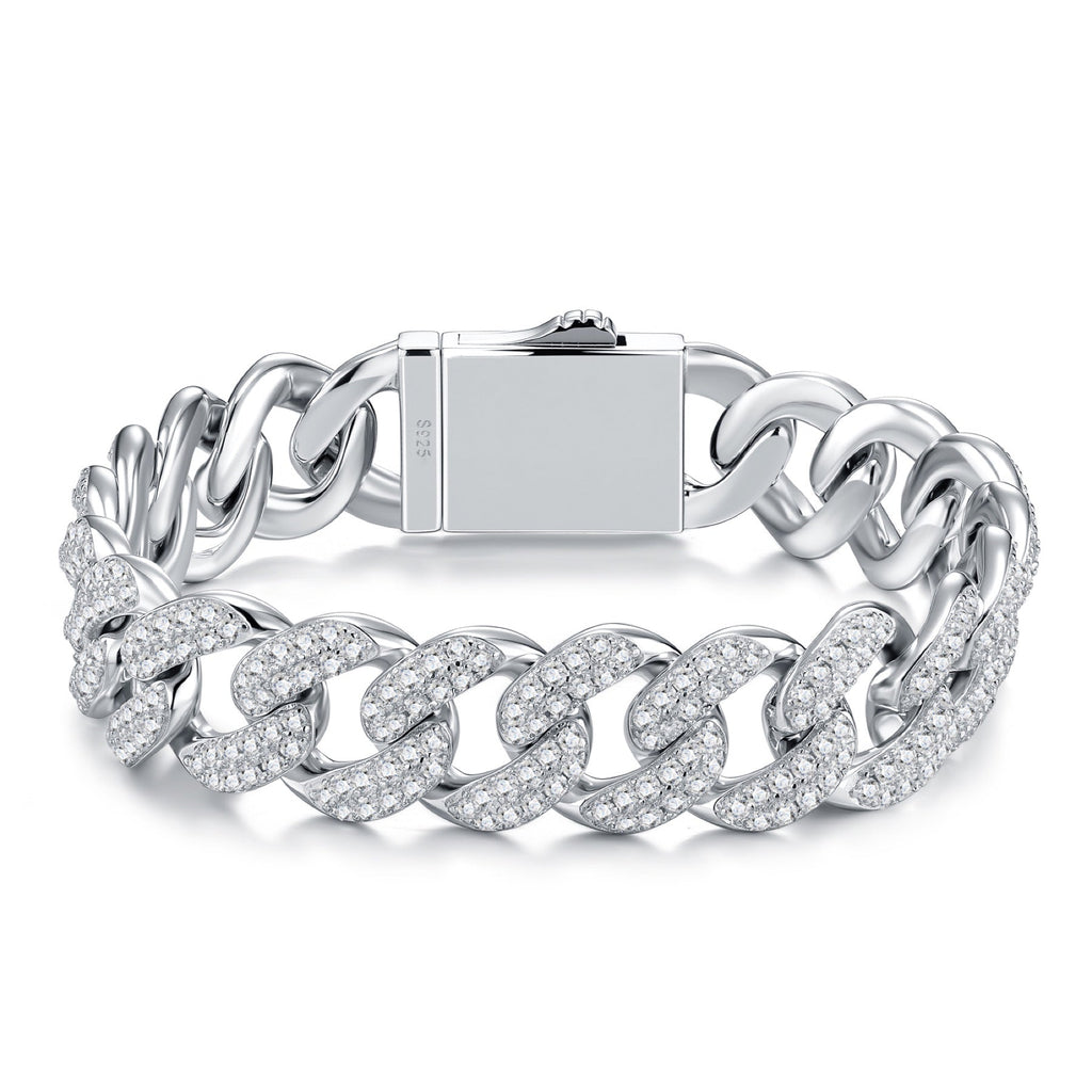 Cubano Moissanite Cuban Link Bracelet in Sterling Silver