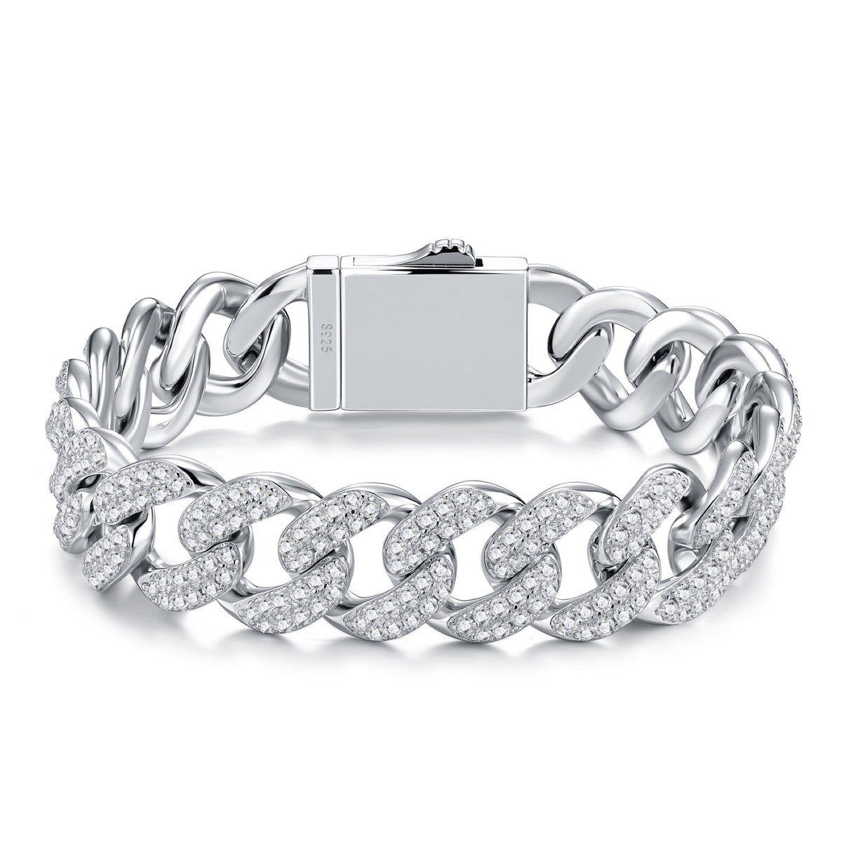 Cubano Moissanite Cuban Link Bracelet in Sterling Silver