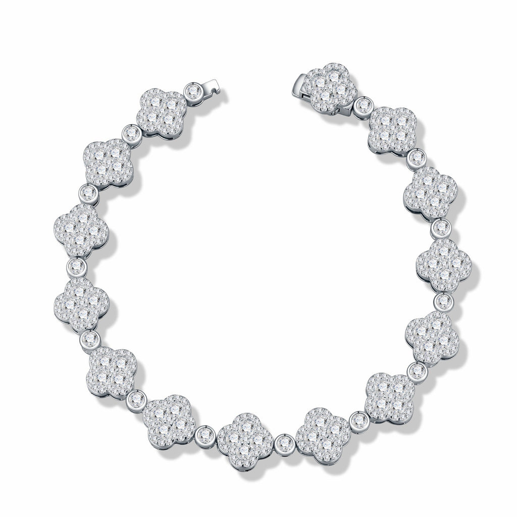 Quadrifogliata Moissanite Tennis Bracelet in Sterling Silver