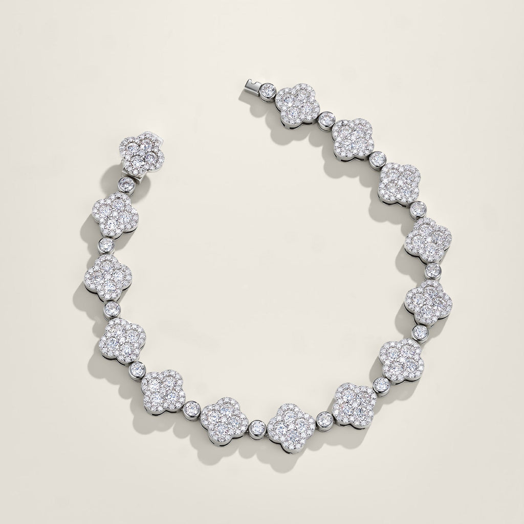 Quadrifogliata Moissanite Tennis Bracelet in Sterling Silver