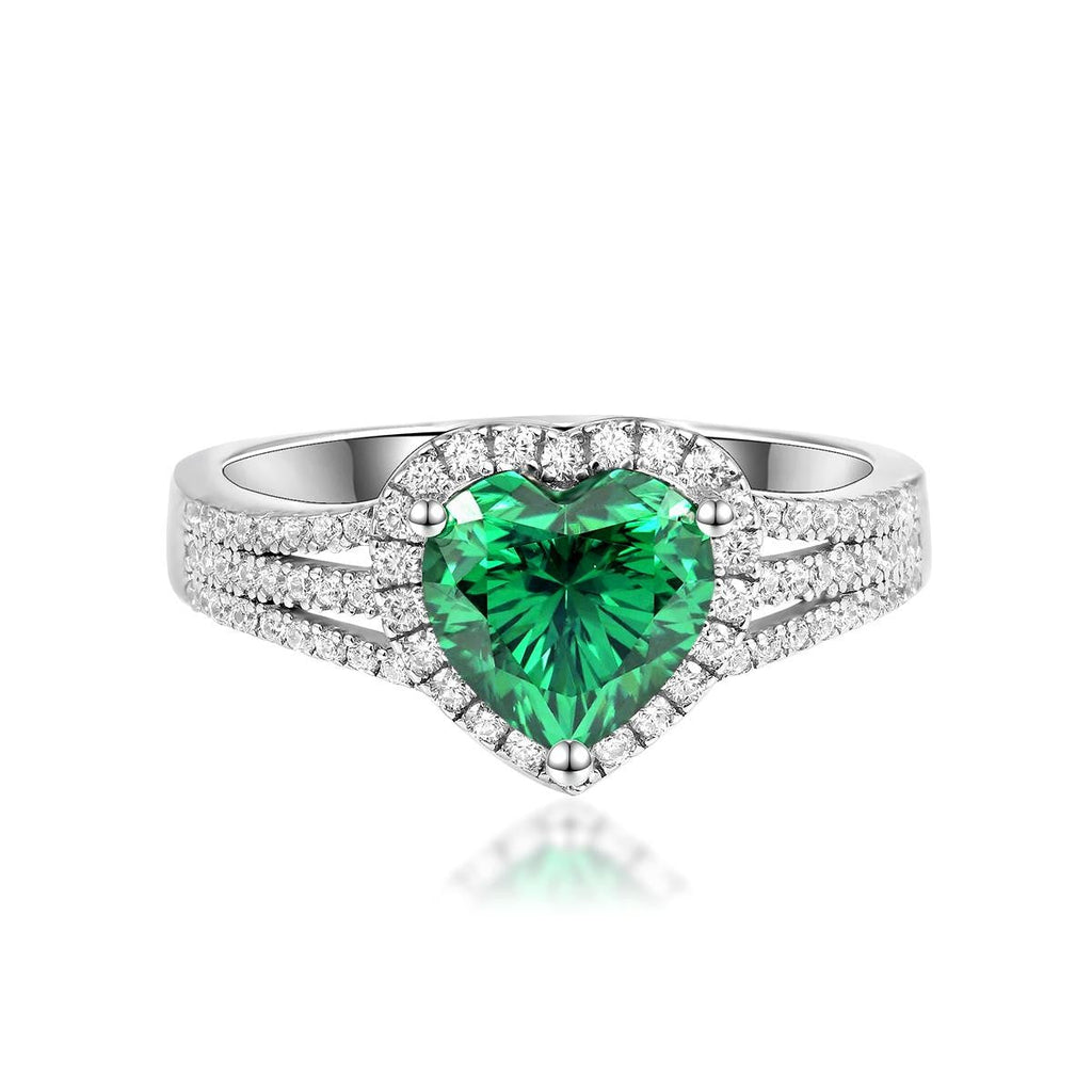 Evergreen 2 Carat Green Heart Moissanite Halo Ring in Sterling Silver