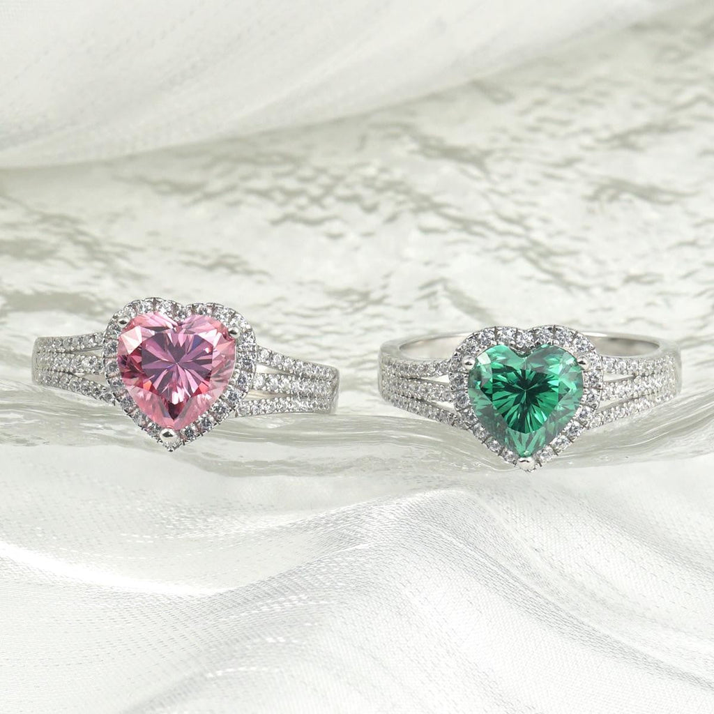 Evergreen 2 Carat Green Heart Moissanite Halo Ring in Sterling Silver