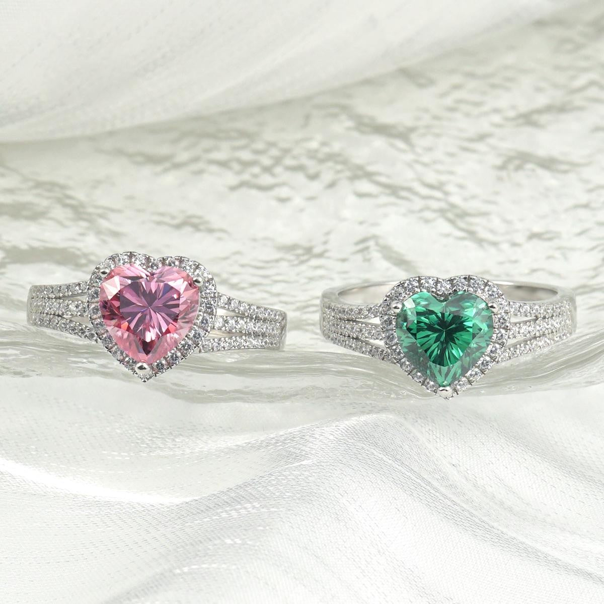 Evergreen 2 Carat Green Heart Moissanite Halo Ring in Sterling Silver