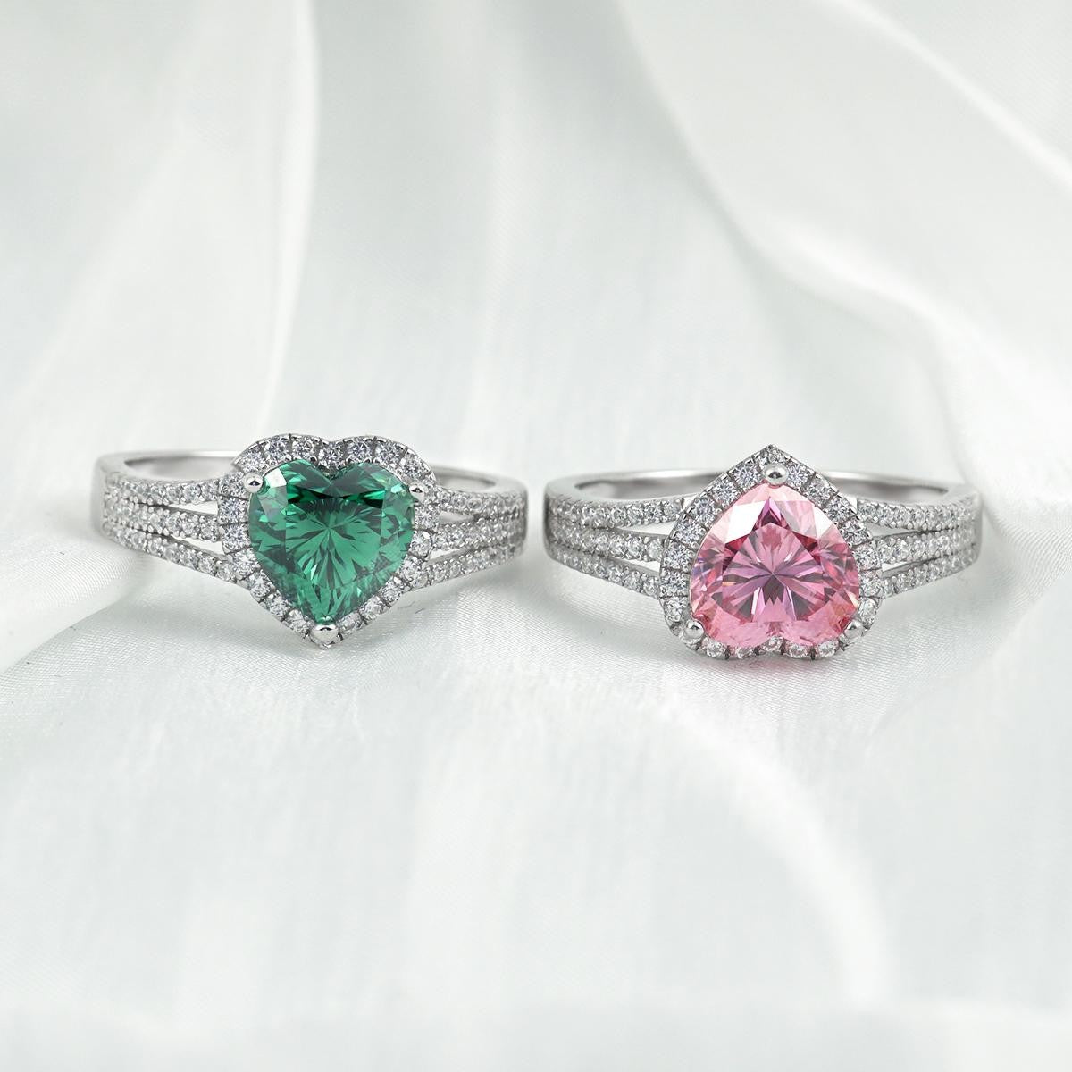 Evergreen 2 Carat Green Heart Moissanite Halo Ring in Sterling Silver