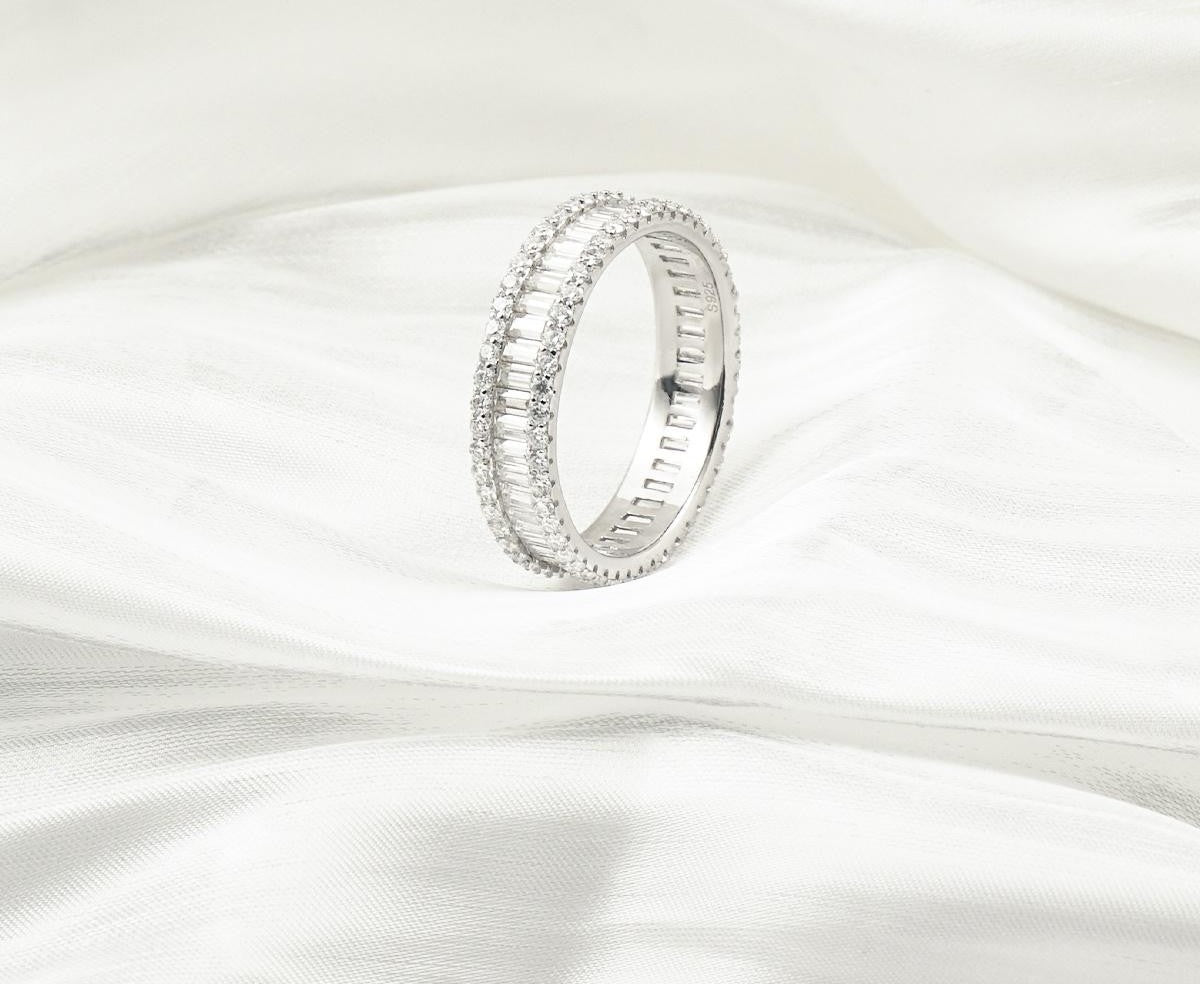 Skyline 4.3 Carat Baguette Moissanite Eternity Ring in Sterling Silver