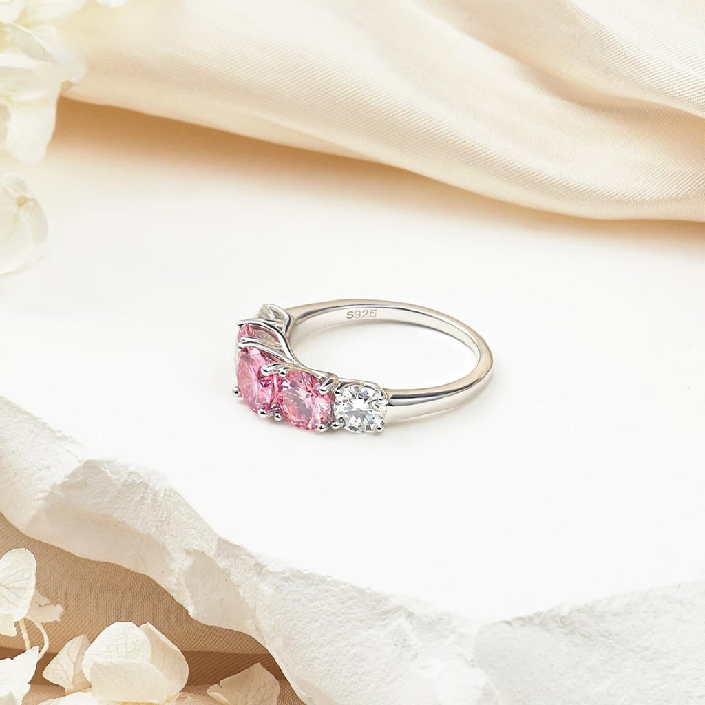 Rosebloom 3.6 Carat Pink and White Moissanite Five-Stone Ring in Sterling Silver