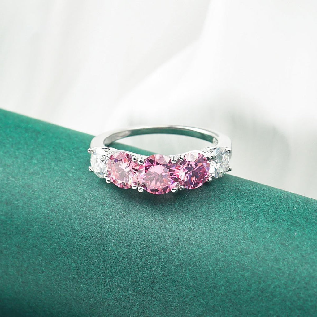 Rosebloom 3.6 Carat Pink and White Moissanite Five-Stone Ring in Sterling Silver