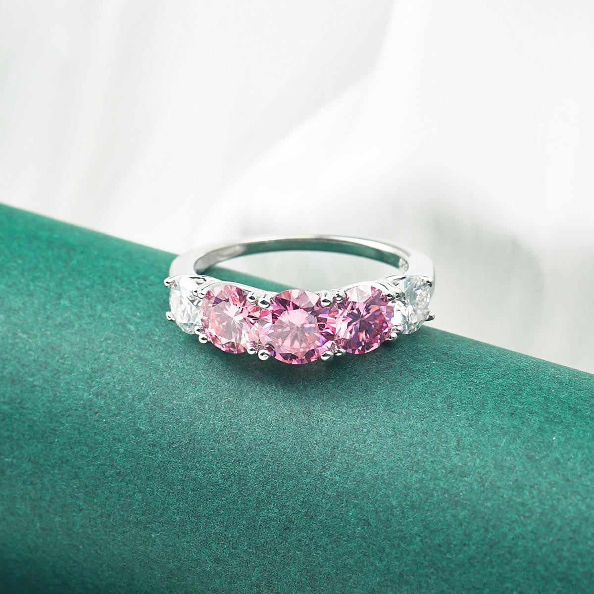 Rosebloom 3.6 Carat Pink and White Moissanite Five-Stone Ring in Sterling Silver