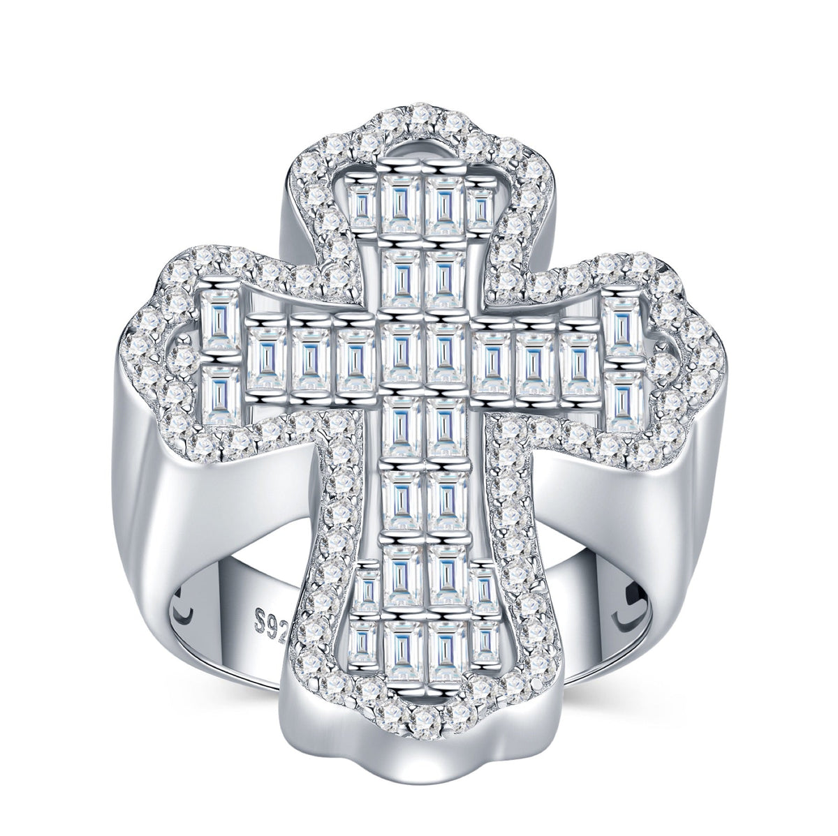 Cathedral Moissanite Men's Cross Ring in S925 Sterling Silver