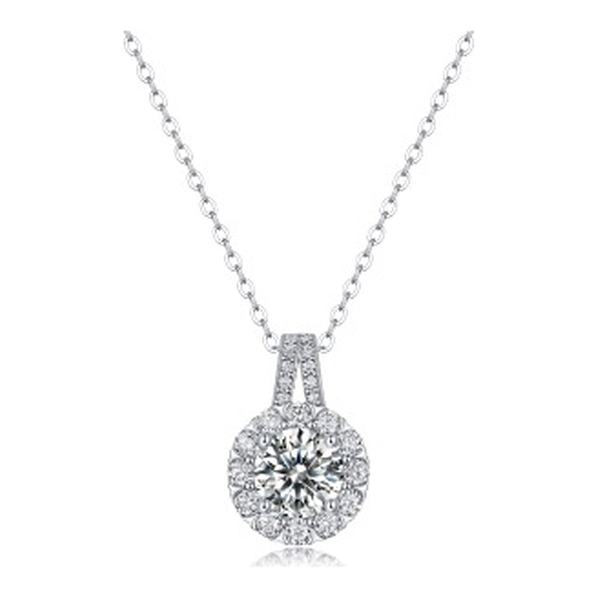 Aureole Moissanite Halo Pendant Necklace in Sterling Silver