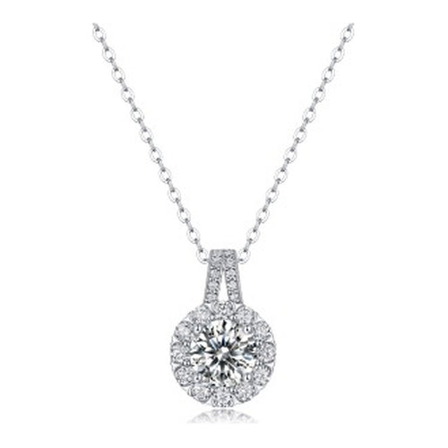 Aureole Moissanite Halo Pendant Necklace in Sterling Silver