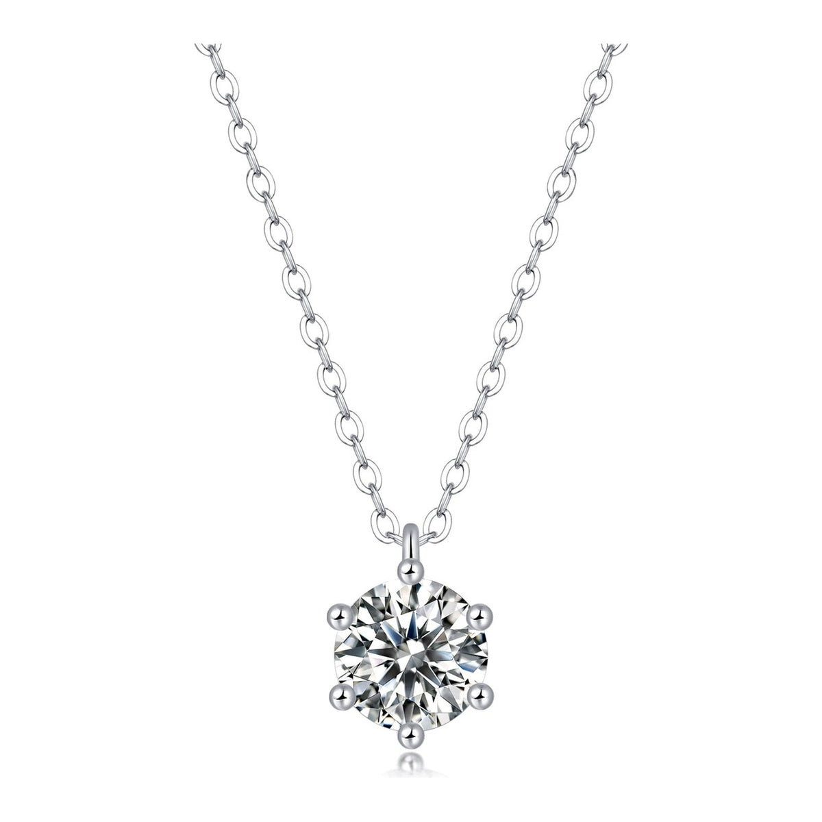 Crown 1 Carat Moissanite Solitaire Pendant Necklace in Sterling Silver