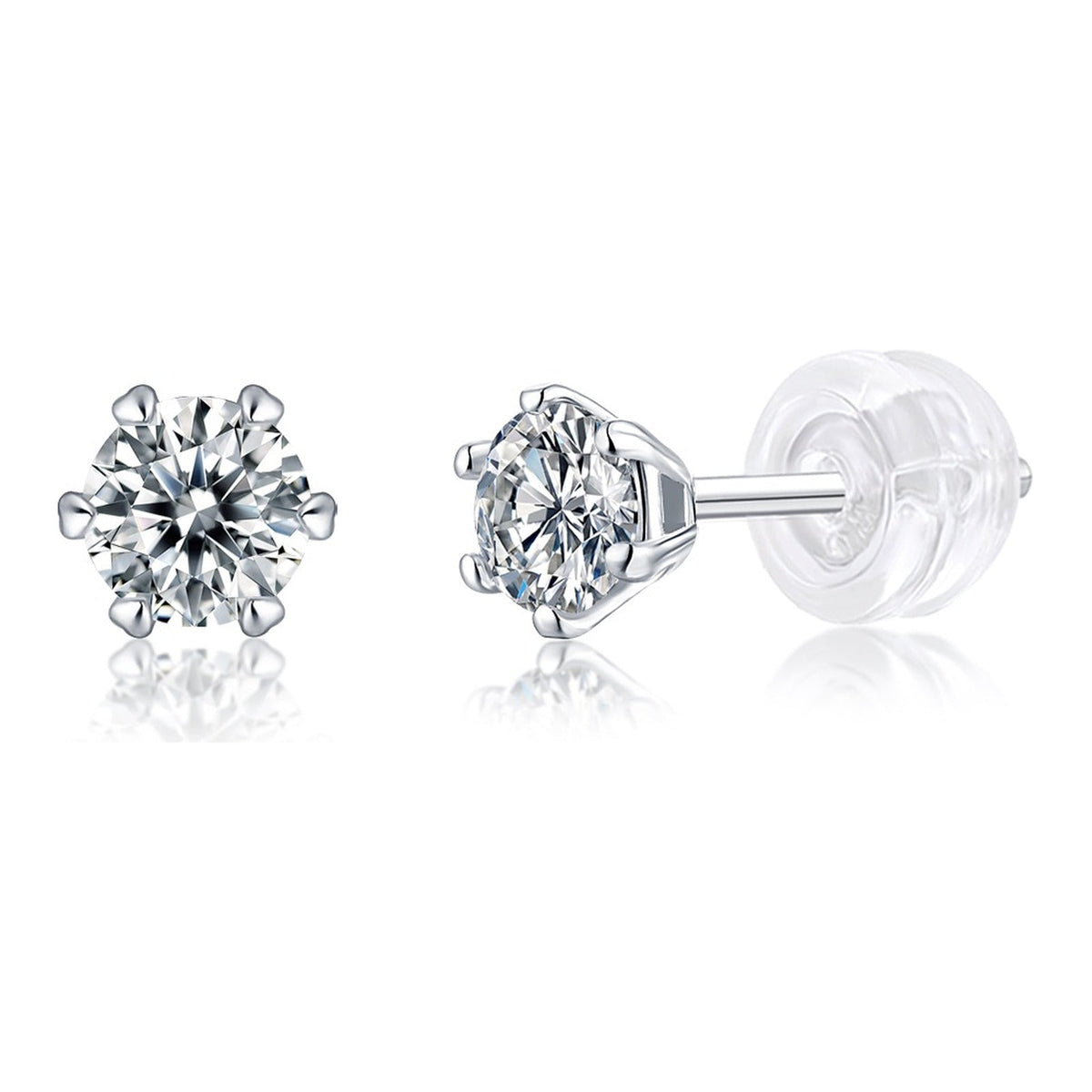 Six Moissanite Stud Earrings in Sterling Silver