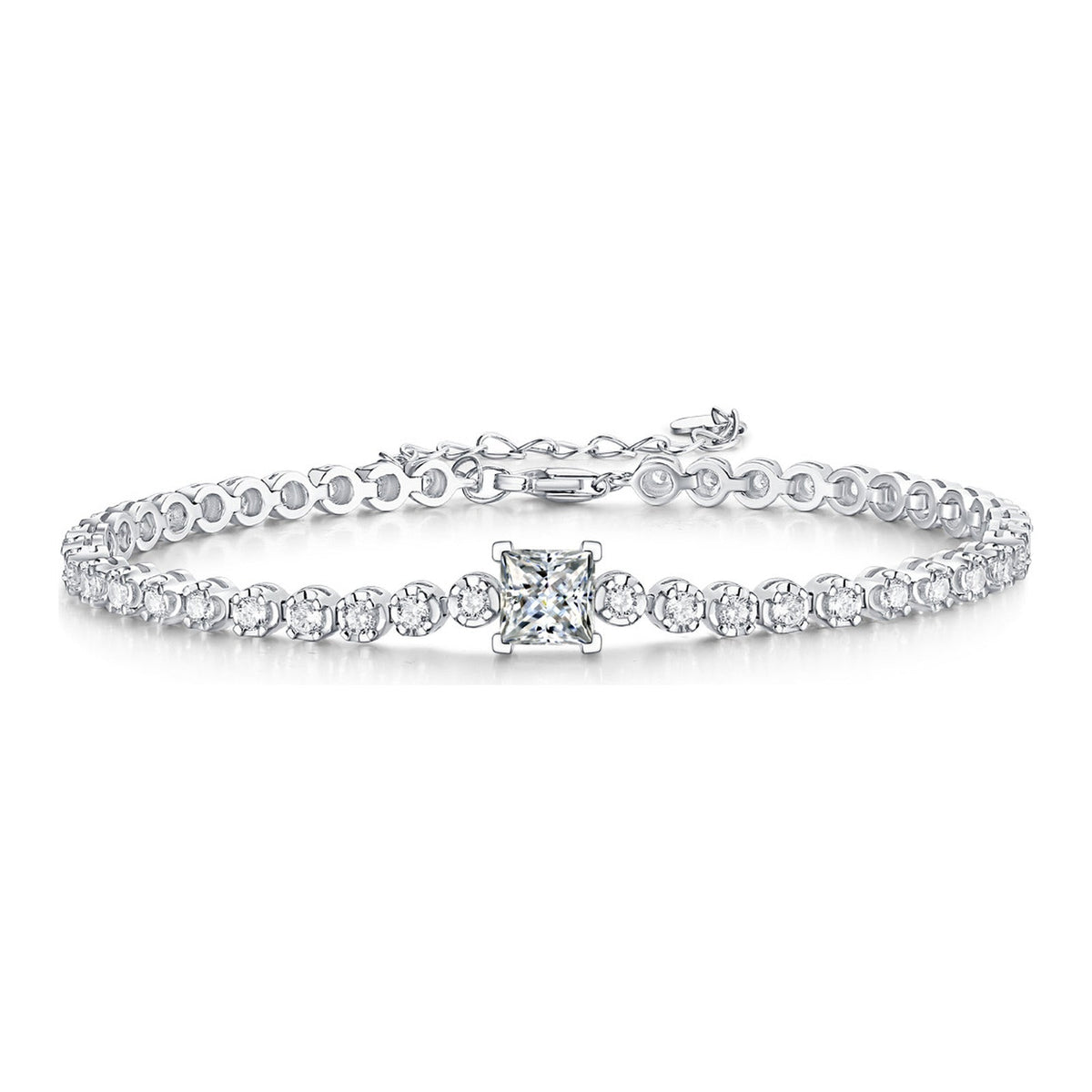 Quadra Moissanite Tennis Bracelet in Sterling Silver