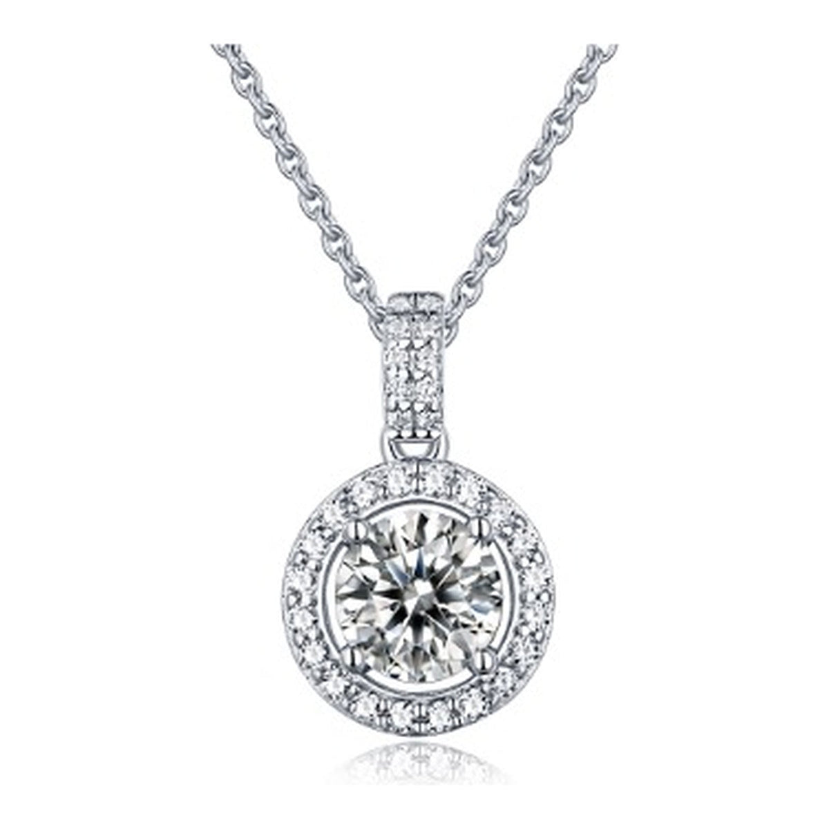 Orbit 1 Carat Moissanite Halo Pendant Necklace in Sterling Silver