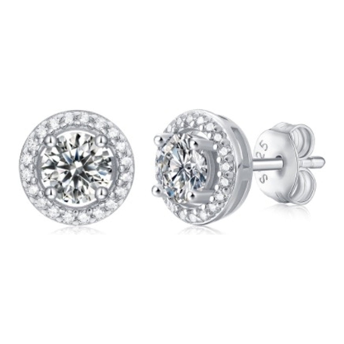 Orbit 0.5 Carat Moissanite Halo Stud Earrings in Sterling Silver