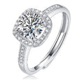 Cushion Moissanite Halo Ring in Sterling Silver