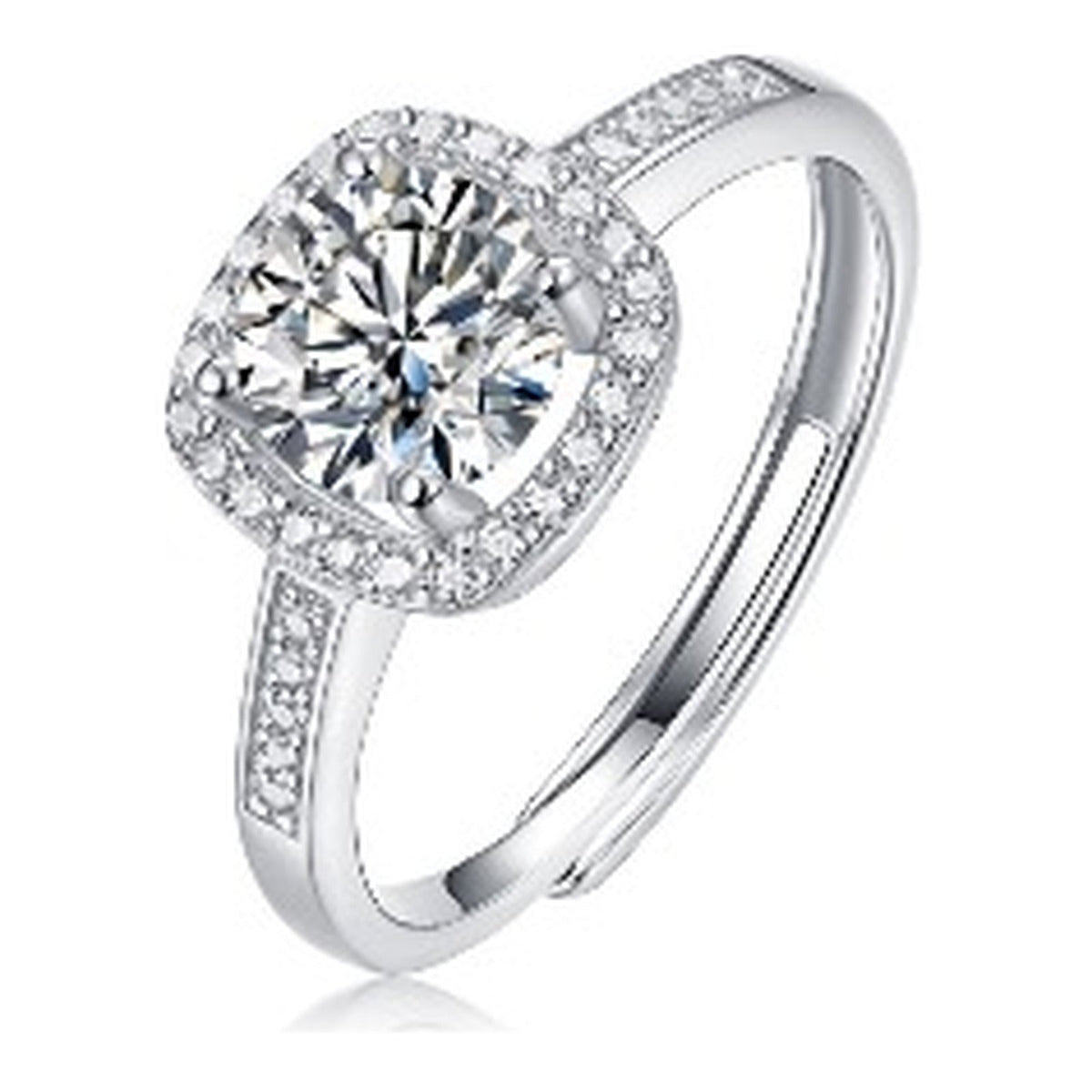 Cushion Moissanite Halo Ring in Sterling Silver