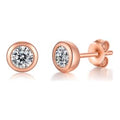 Dot 0.5 Carat Moissanite Bezel Stud Earrings in Rose Gold-Tone Silver
