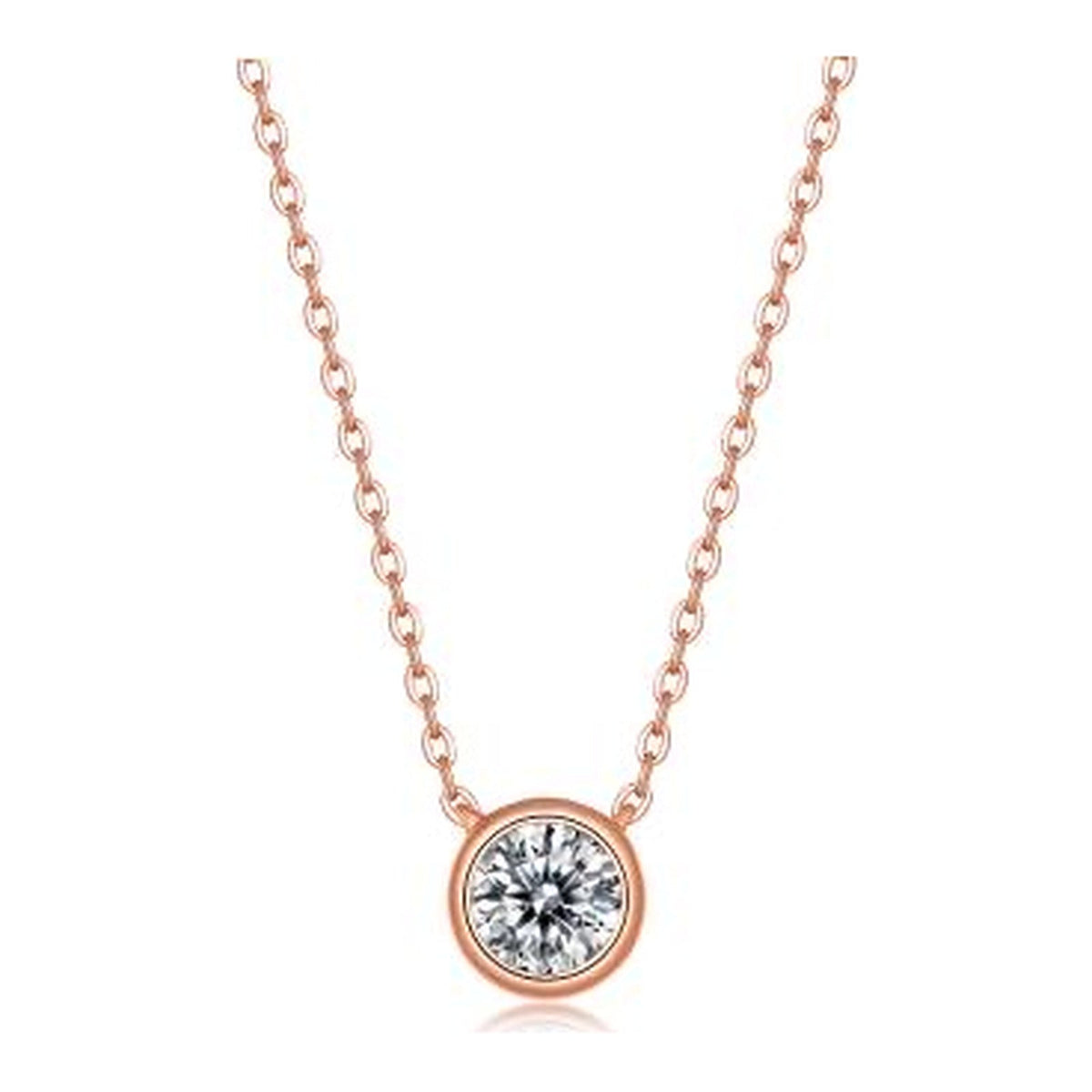 Dot 1 Carat Moissanite Bezel Necklace in Rose Gold-Tone Silver