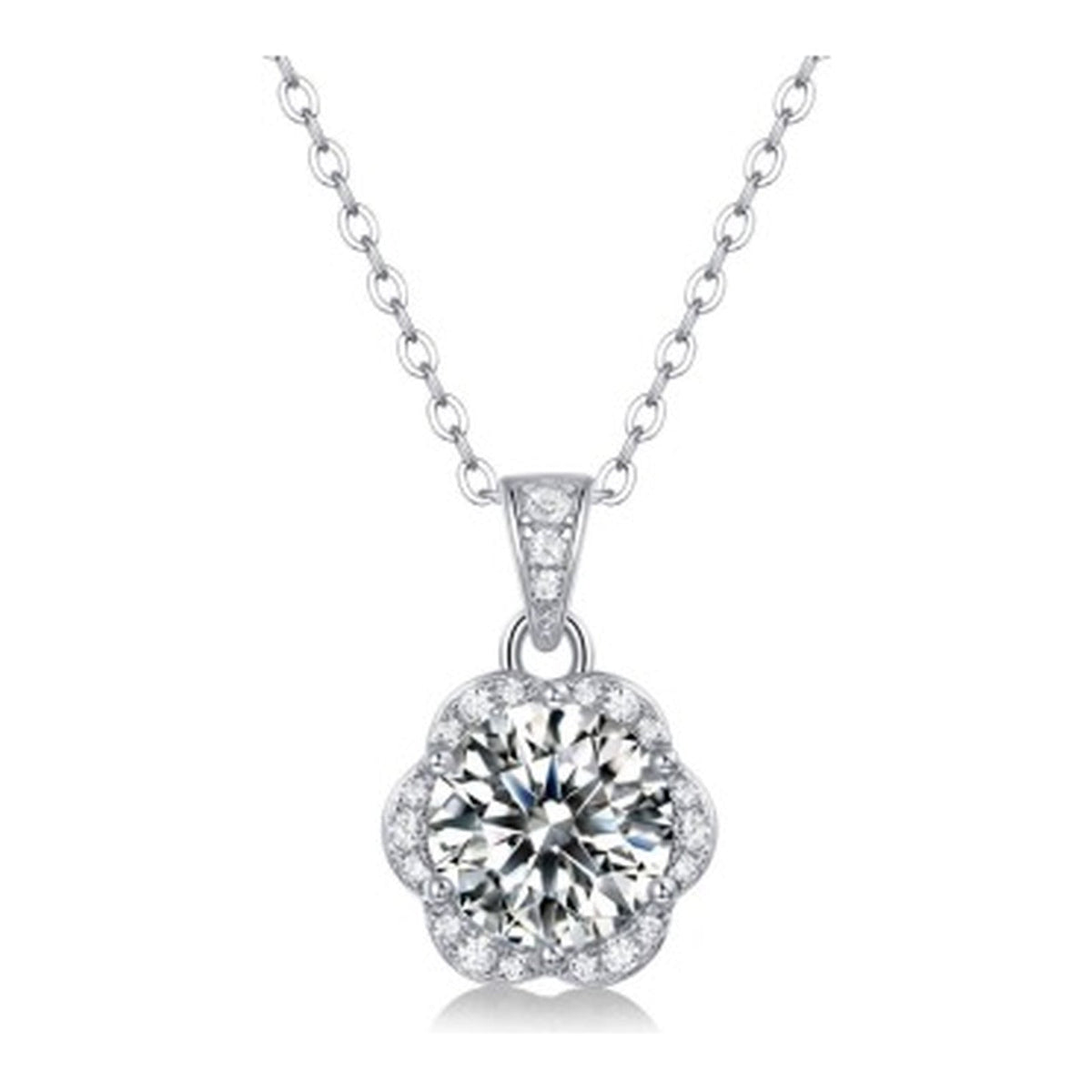 Bloom 1 Carat Moissanite Halo Pendant Necklace in Sterling Silver