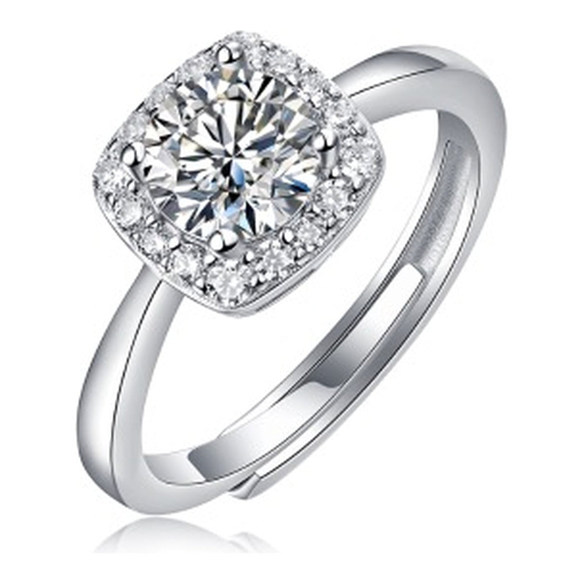 Cushion Grand 1 Carat Moissanite Halo Ring in Sterling Silver