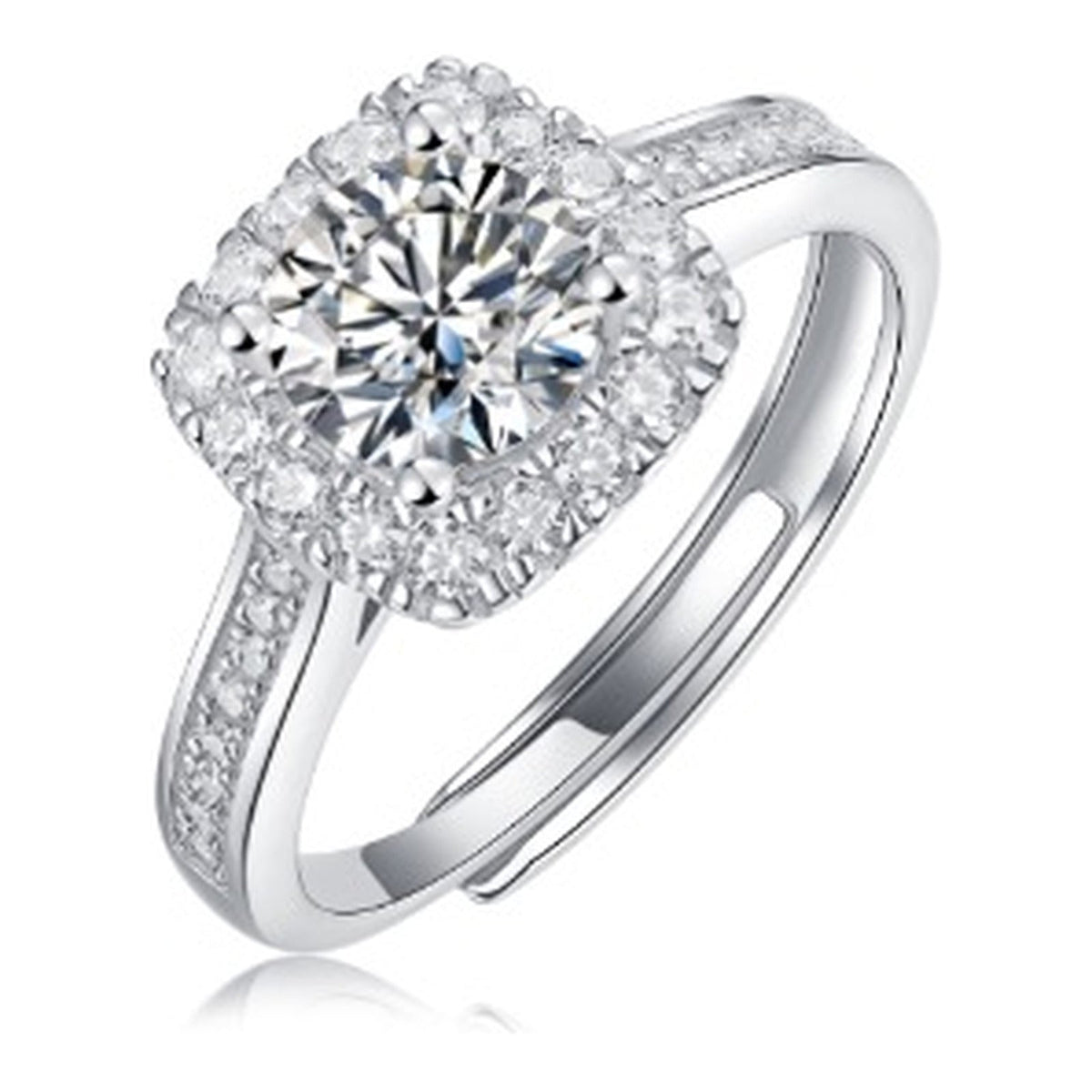 Cushion Pavé 1 Carat Moissanite Halo Ring in Sterling Silver